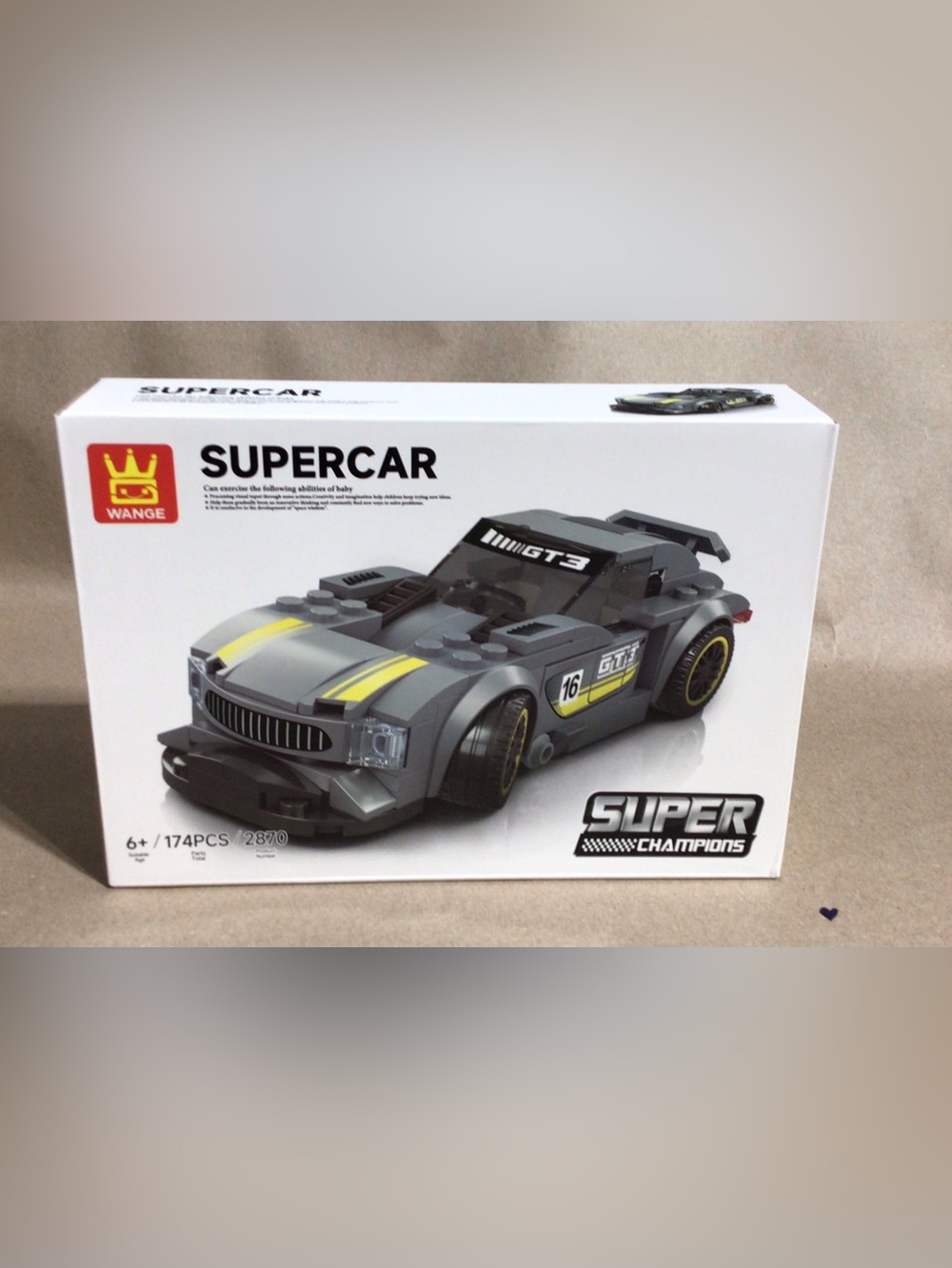 20. Wange Gray GT3 Supercar Building Toy